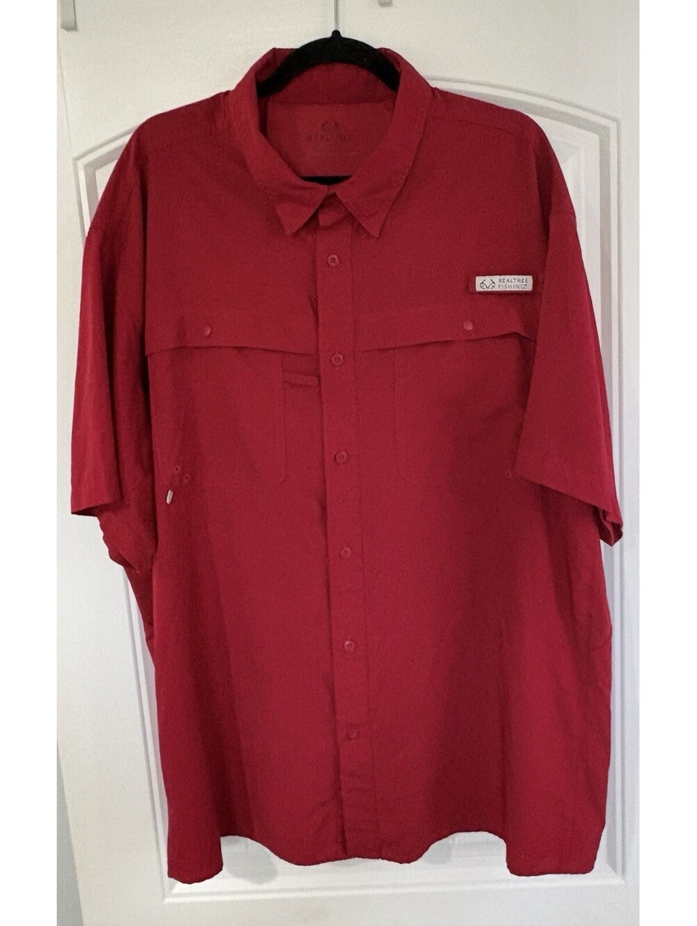 Realtree Men's 2XL Short Sleeve Performance Fishing Guide Shirt Red Snap Pockets